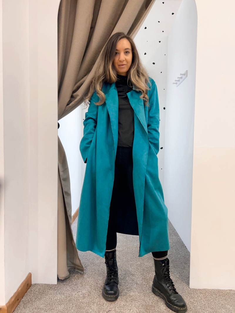 Long collared jacket teal