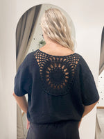 Crochet back tie front top black