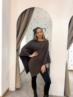 Asymmetric ribbed poncho chocolate