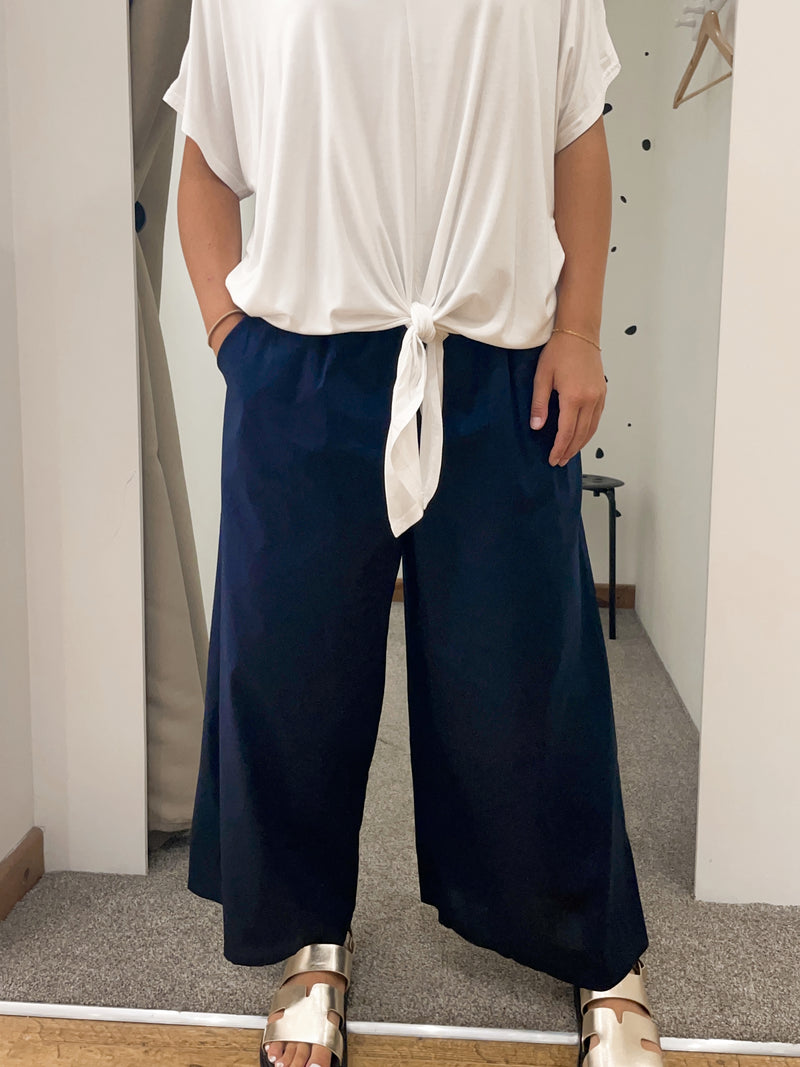 Poplin wide leg culottes navy