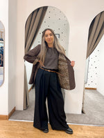 Leopard trim blazer chocolate