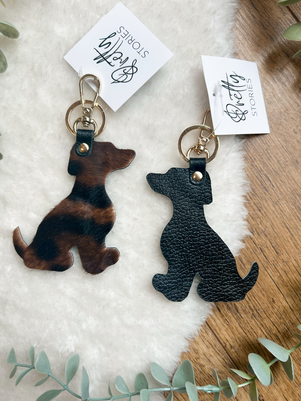 Leather/animal print dog key ring