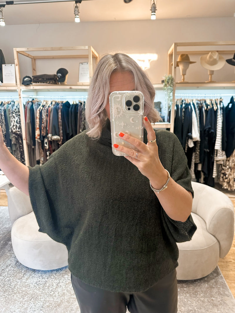 Cowl neck poncho top khaki