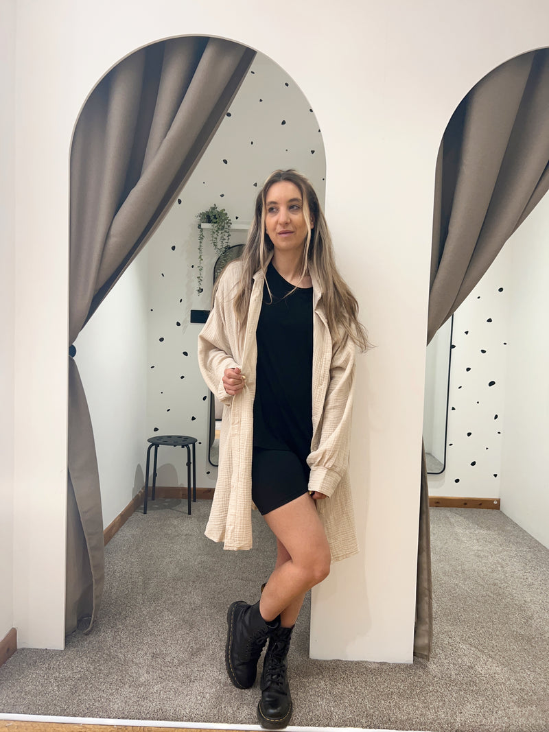 Cheesecloth shirt dress beige