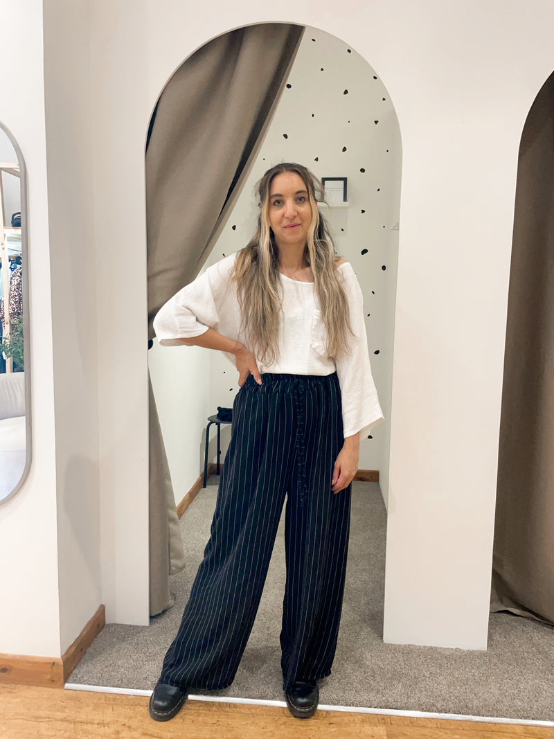 Pinstripe wide leg trousers
