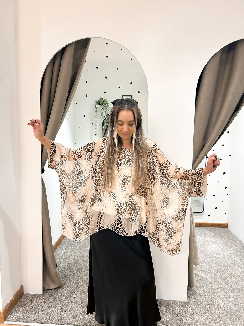 Silk blend animal print top
