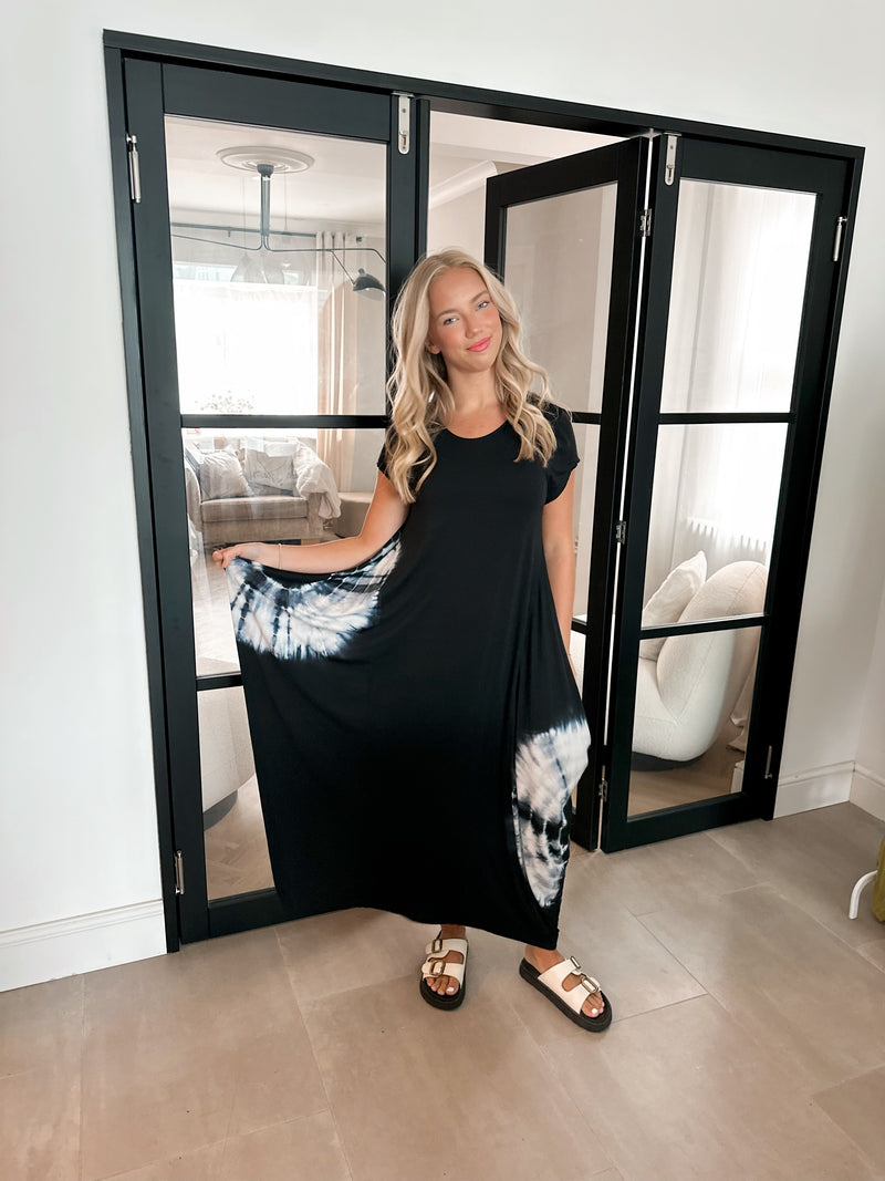 Tie dye parachute dress black