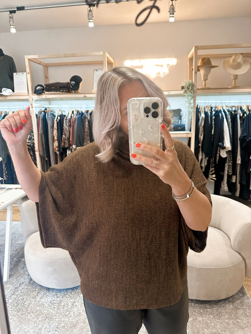 Cowl neck poncho top toffee