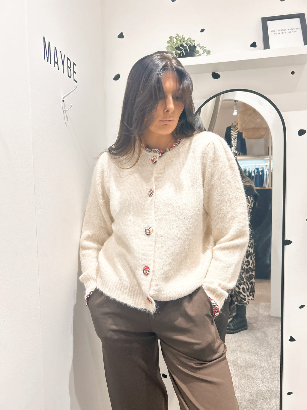 Floral trim cardigan