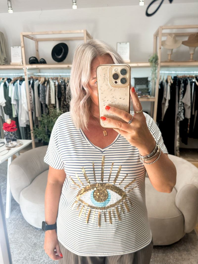 Evil eye tee blue