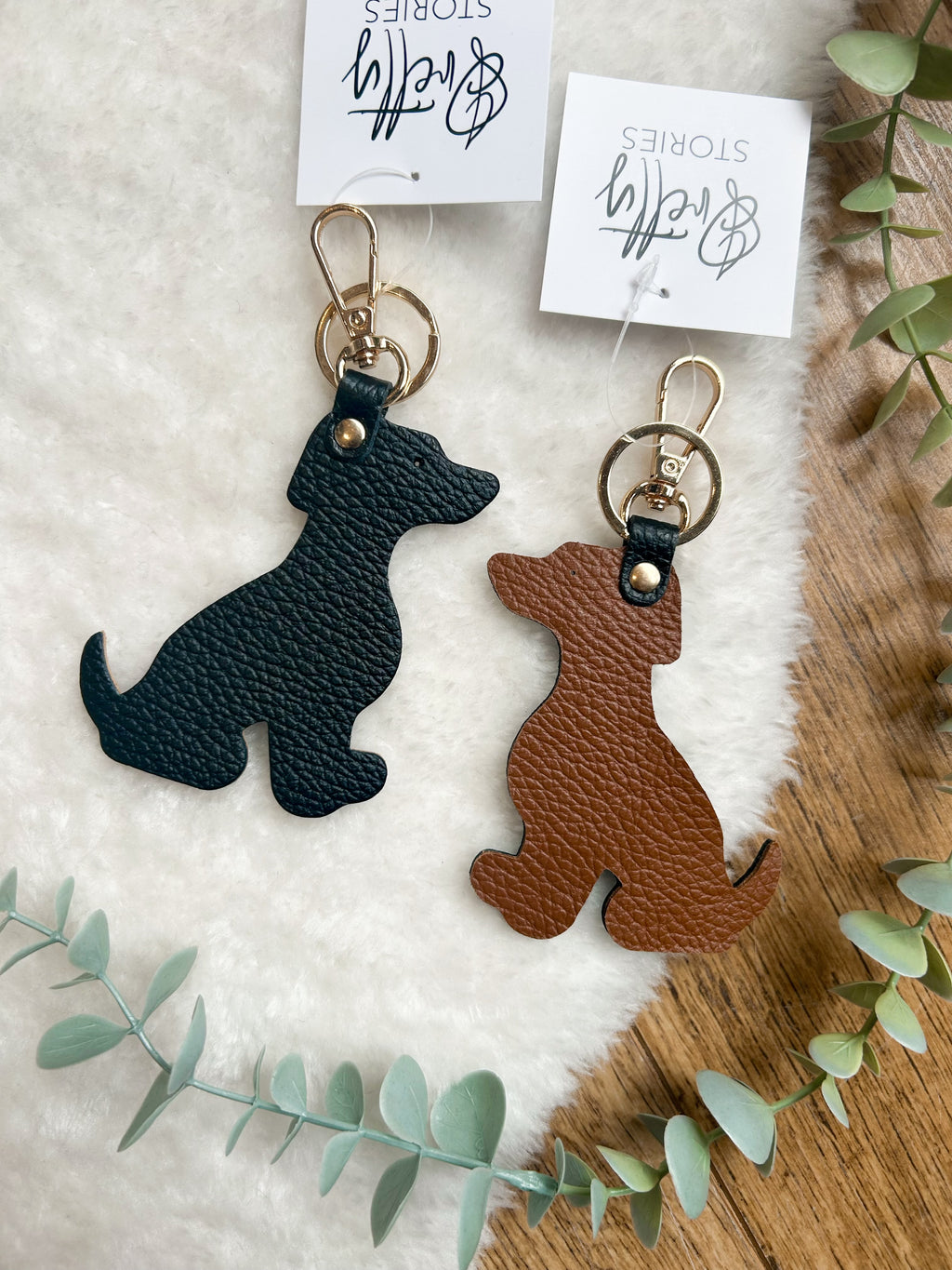 Leather two tone dog key ring