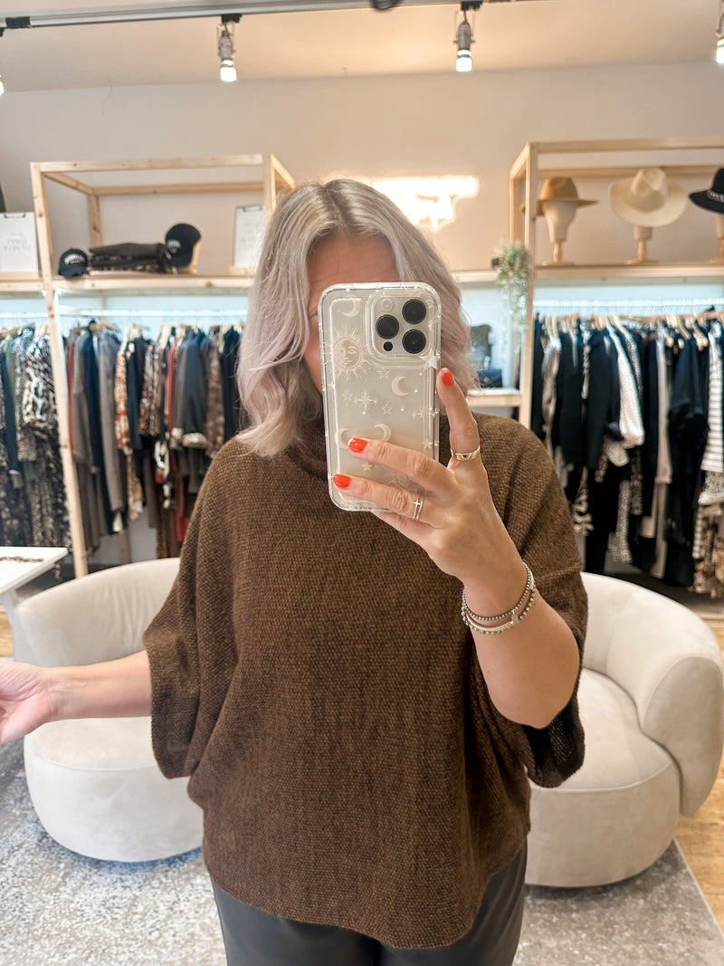 Cowl neck poncho top toffee
