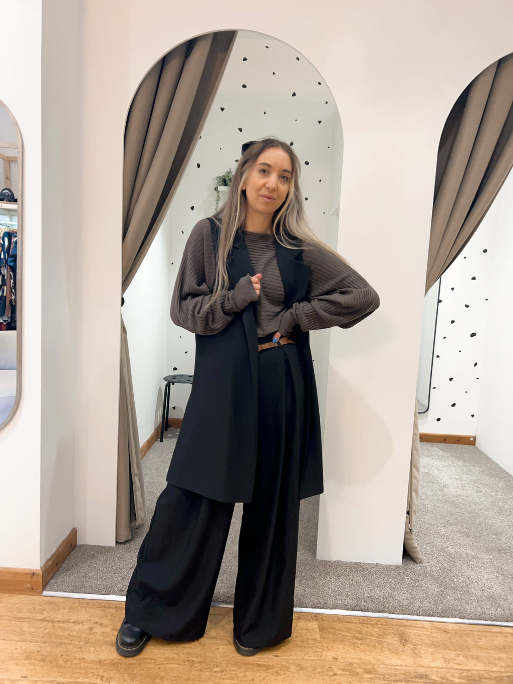 Black longline waistcoat