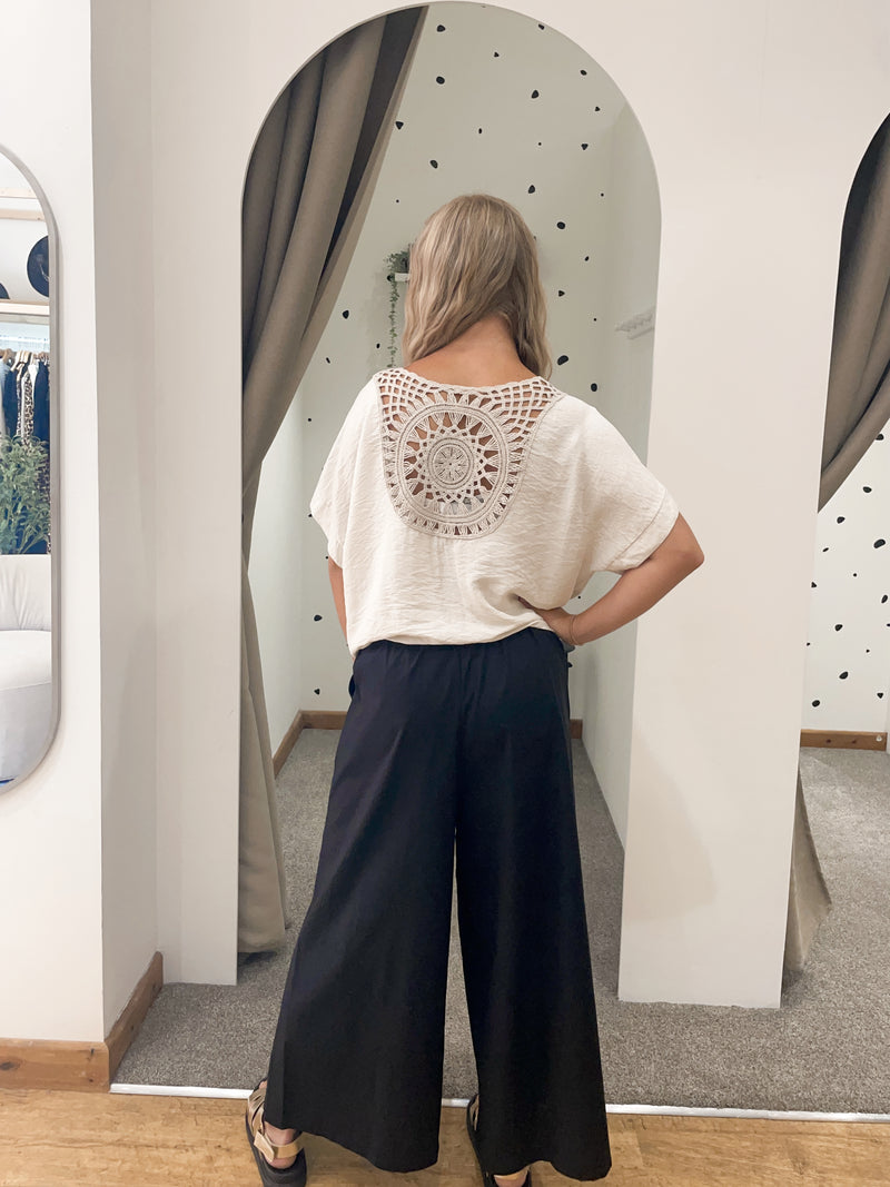Crochet back tie front top stone