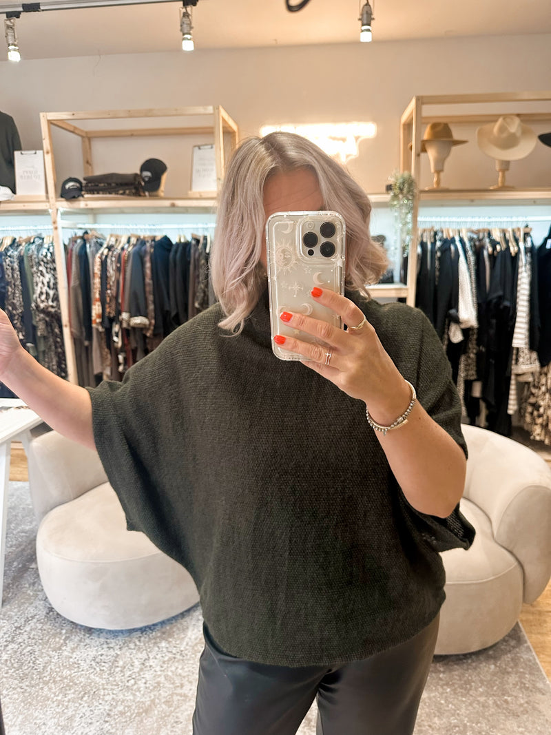 Cowl neck poncho top khaki