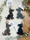 Leather/animal print dog key ring