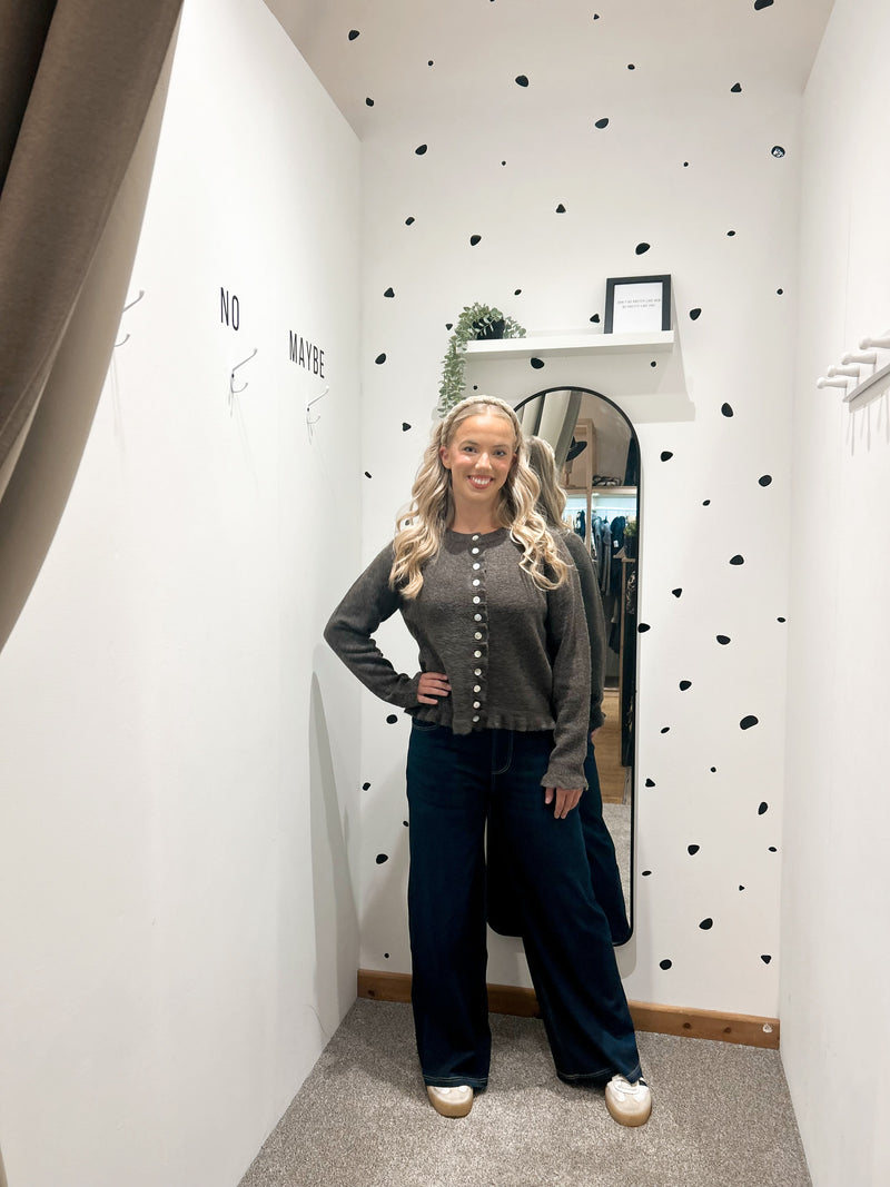 Wide leg denim trousers
