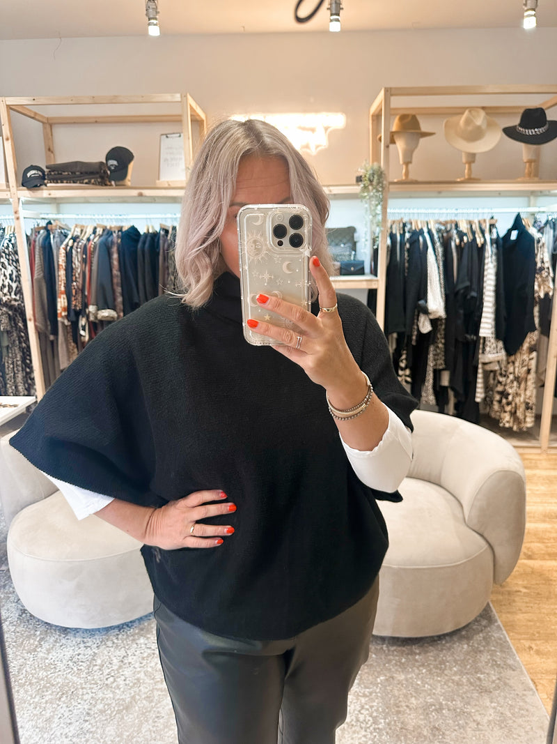 Cowl neck poncho top black