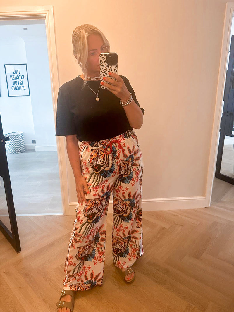 Tiger print trousers