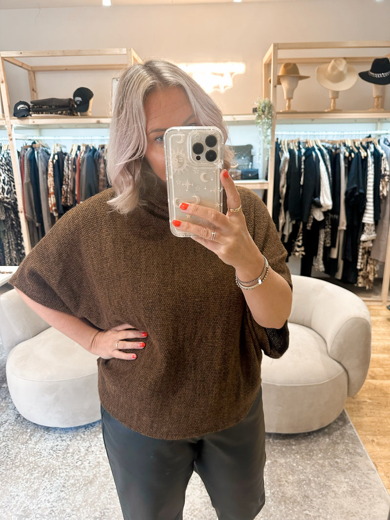 Cowl neck poncho top toffee