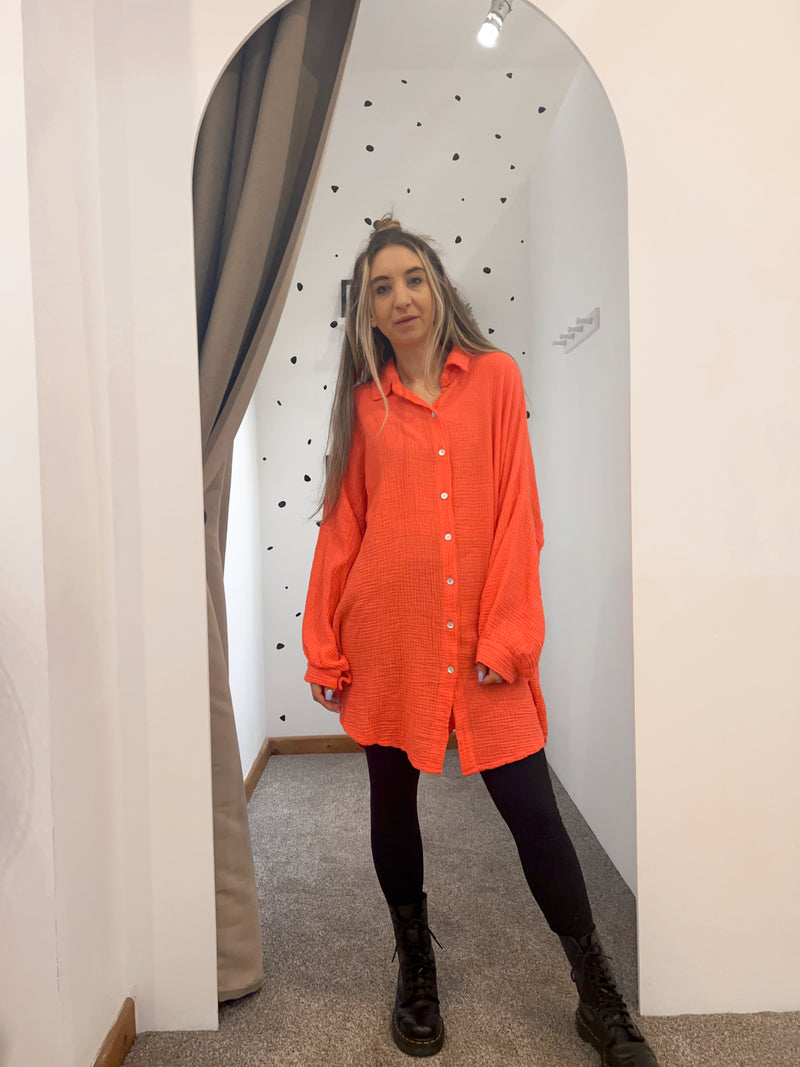 Oversized cheesecloth shirt coral