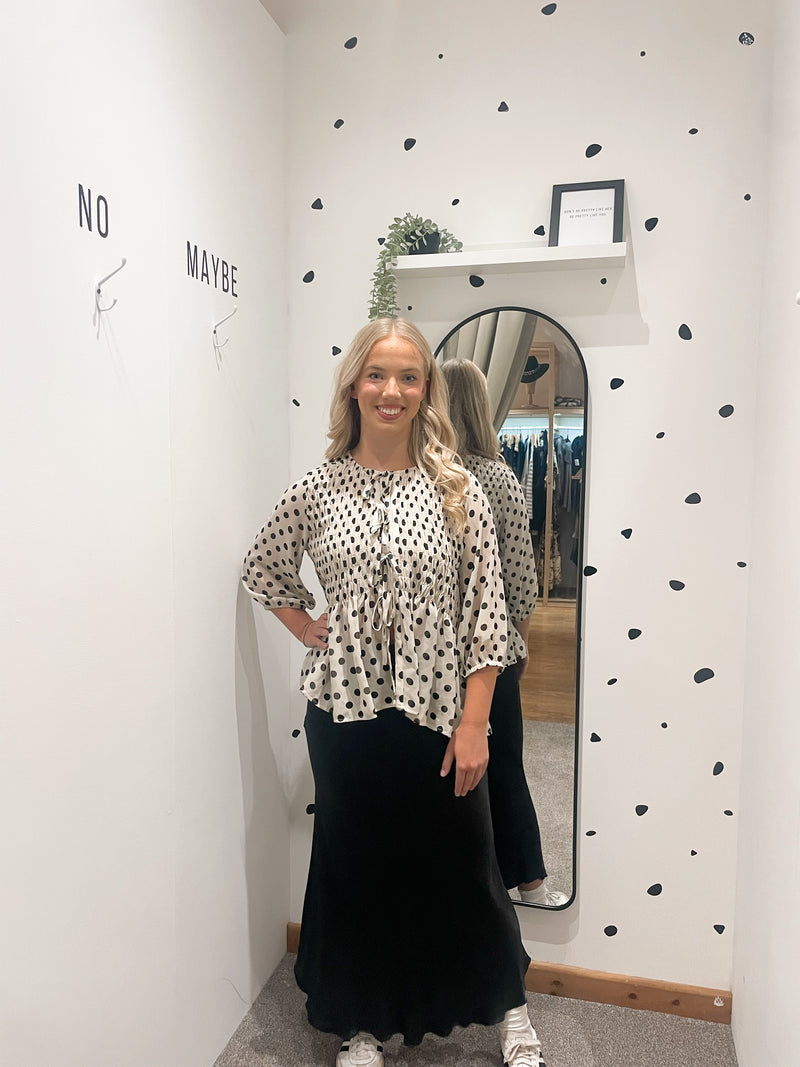 Polka dot tie front blouse