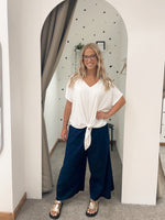 Poplin wide leg culottes navy