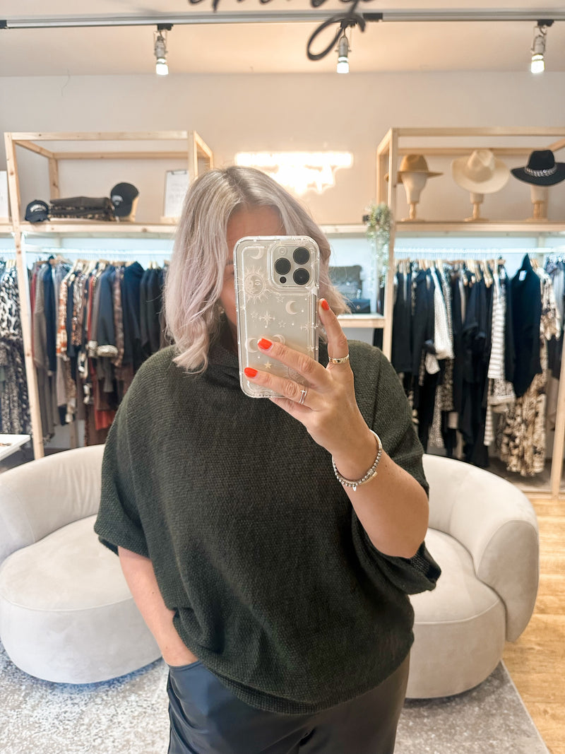 Cowl neck poncho top khaki