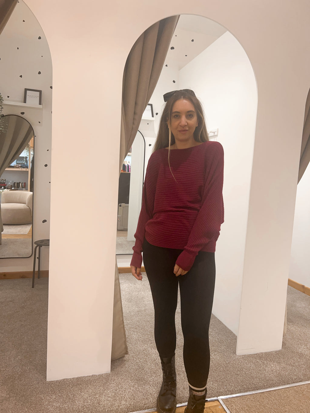 Batwing ribbed jumper wine