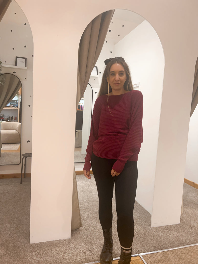 Batwing ribbed jumper wine