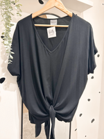 Bamboo tie front tee black