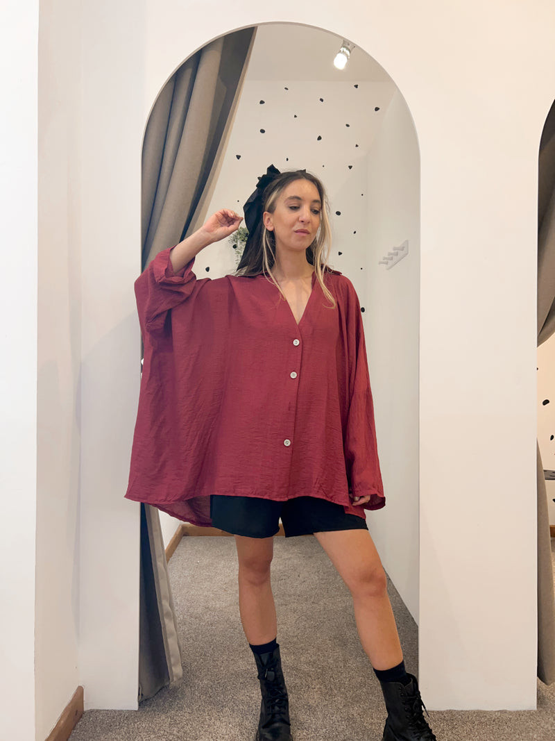 Oversized v neck shirt wine