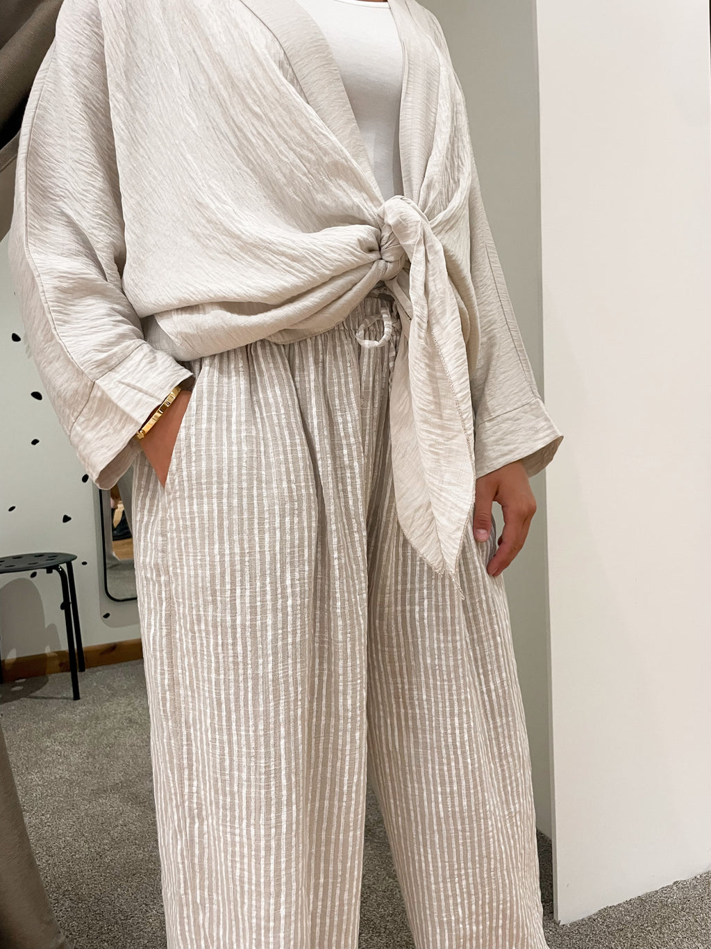 Tie front kimono stone