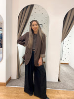 Leopard trim blazer chocolate