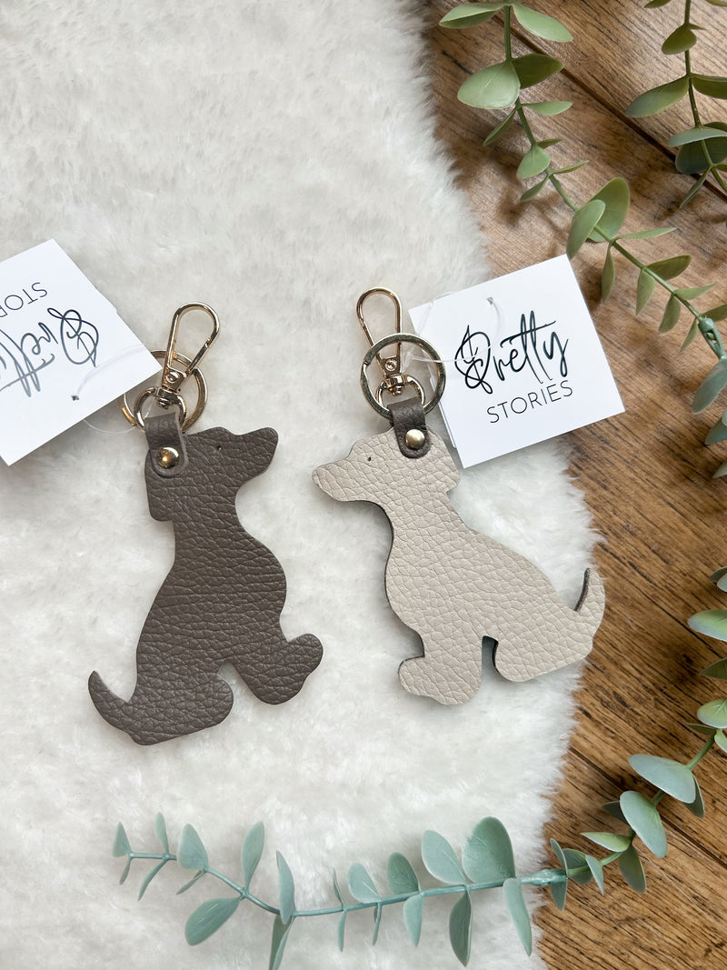 Leather two tone dog key ring
