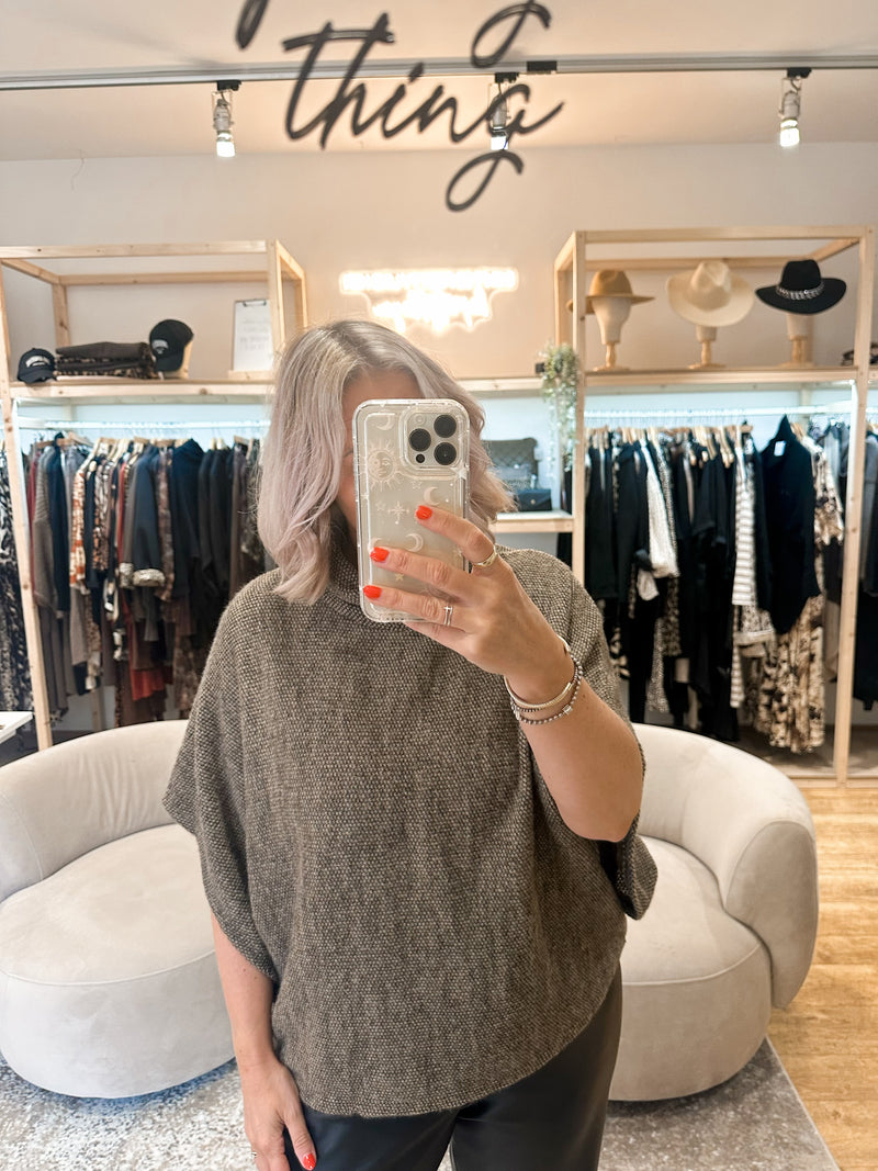 Cowl neck poncho top taupe