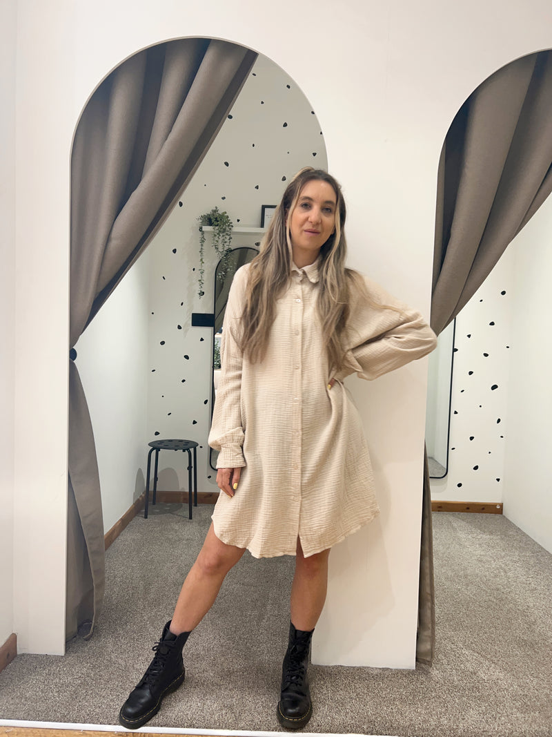 Cheesecloth shirt dress beige