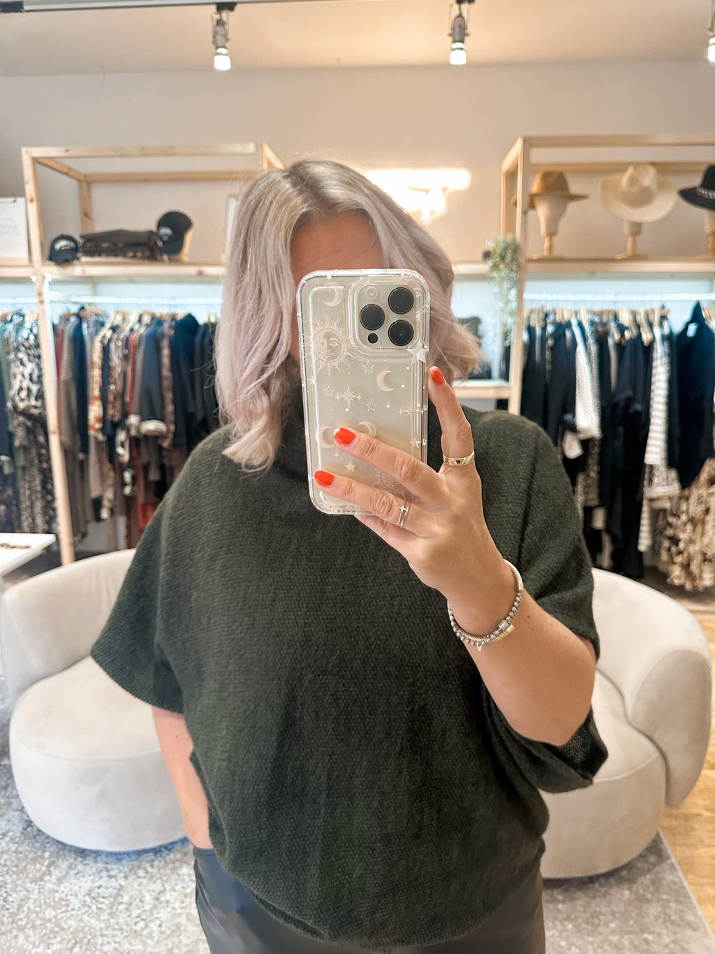 Cowl neck poncho top khaki