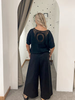 Crochet back tie front top black