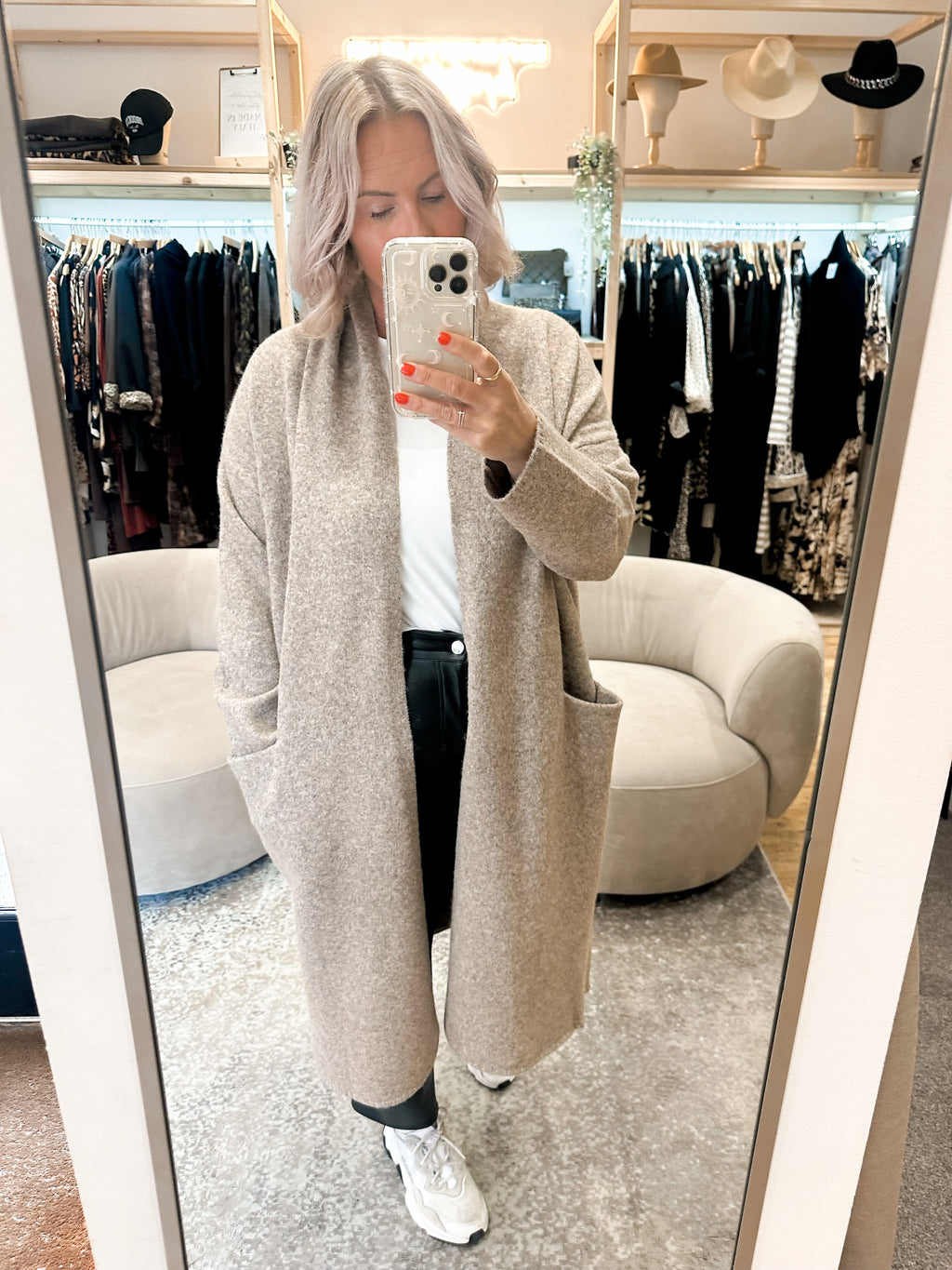 Roll collar coatigan mink