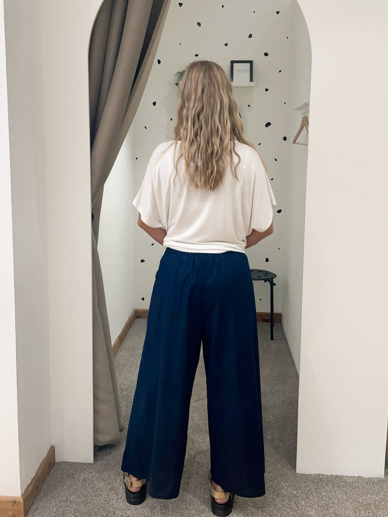 Poplin wide leg culottes navy