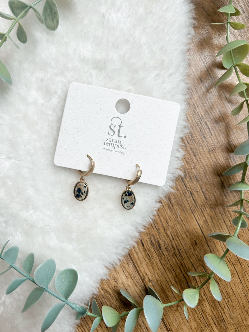 Semi precious oval hoop earrings
