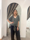 Bamboo tie front tee khaki