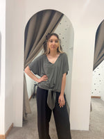 Bamboo tie front tee khaki
