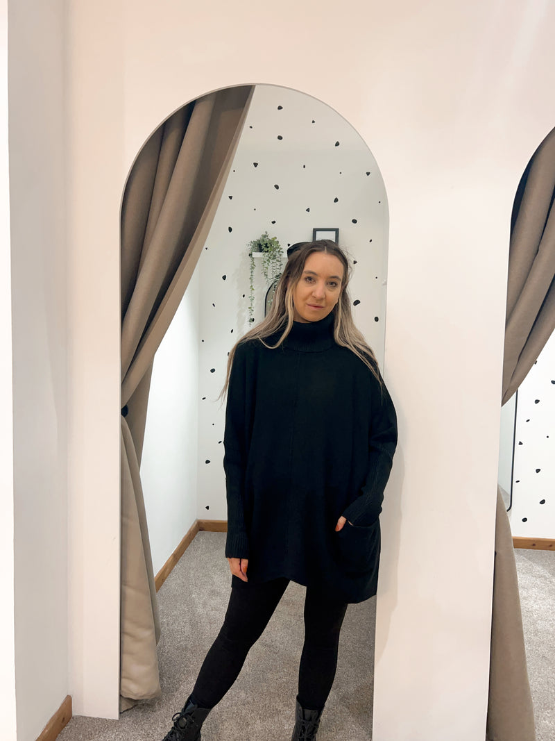 Roll neck pocket jumper black
