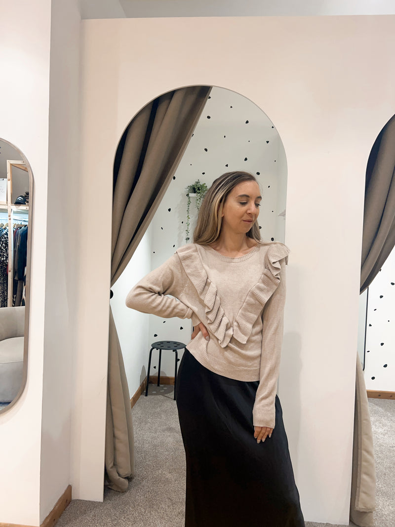Frill detail jumper stone
