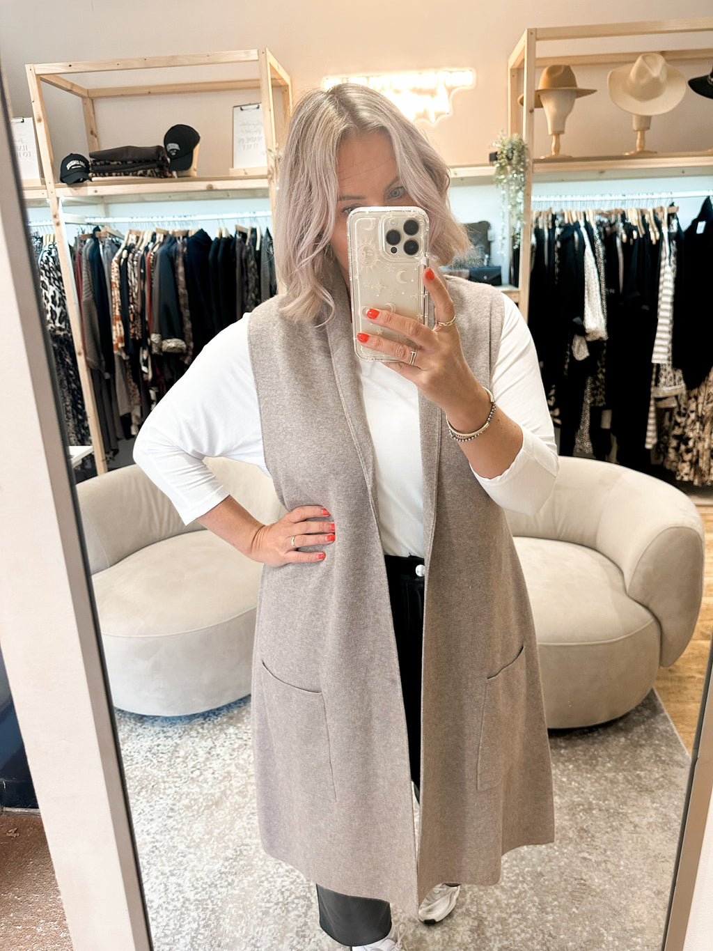 Double knit gilet mink