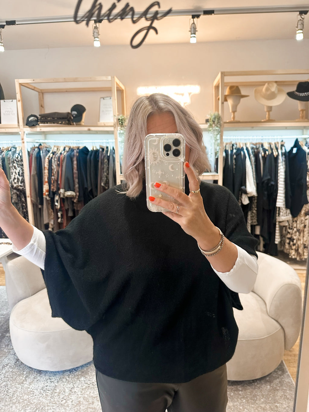 Cowl neck poncho top black