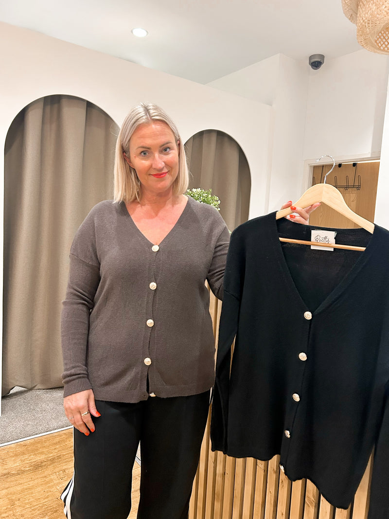 Gold button cardigan black