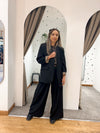 Leopard trim blazer black